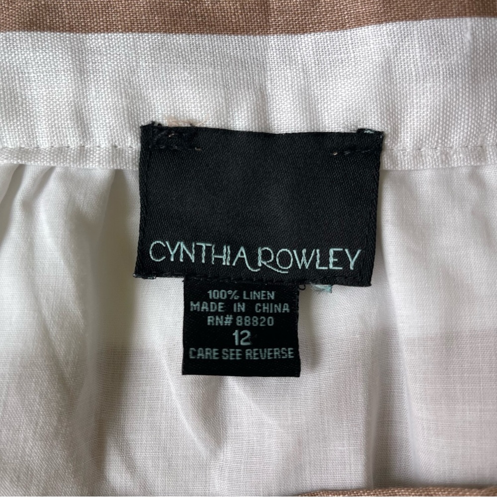 Cynthia Rowley Linen A-Line Striped Skirt White Tan Skirt Size 12 - Picture 3 of 5